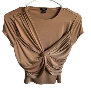 Express Tan Ruched Cap Sleeve Blouse
